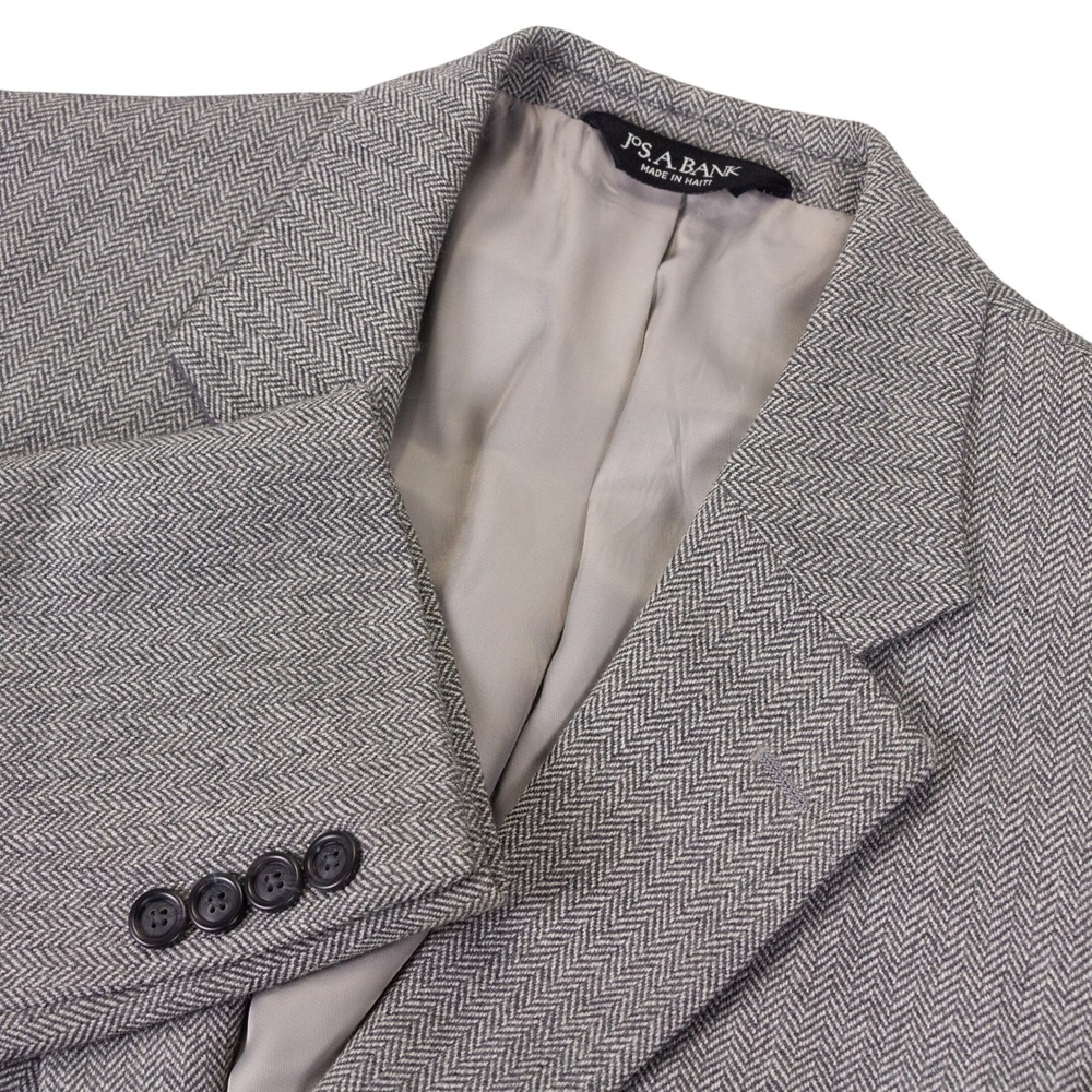 Jos A Bank Sport‎ Coat Blazer Jacket Mens 41R Grey 100% Wool Herringbone 2 Btn